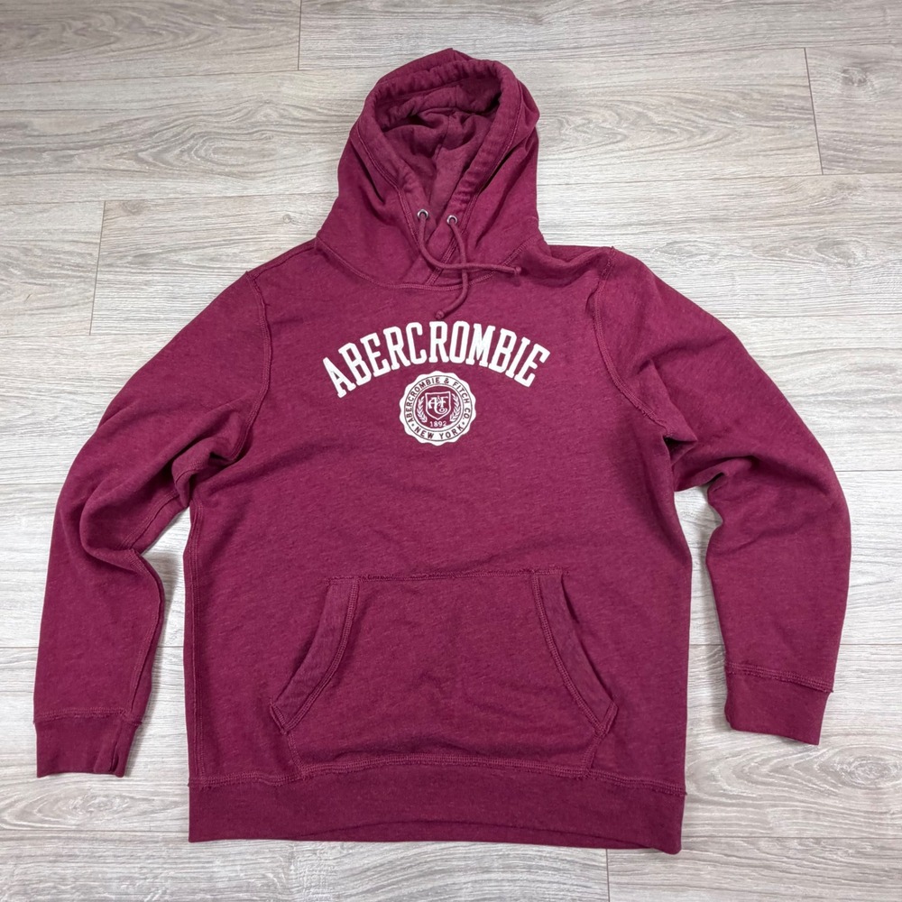 Abercrombie & Fitch Mens XL Maroon‎ Embroidered Logo Hoodie Pullover